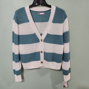 ❗️NWT❗️Juniors' SO Cropped Striped V-neck Three-Button Cardigan Size Large
